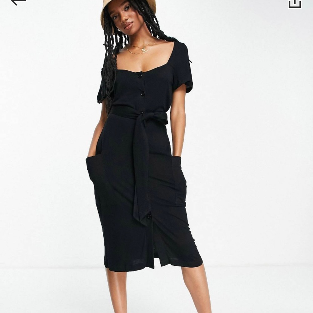 French Connection Square Neck Tie Waist Midi Dress (from ASOS)